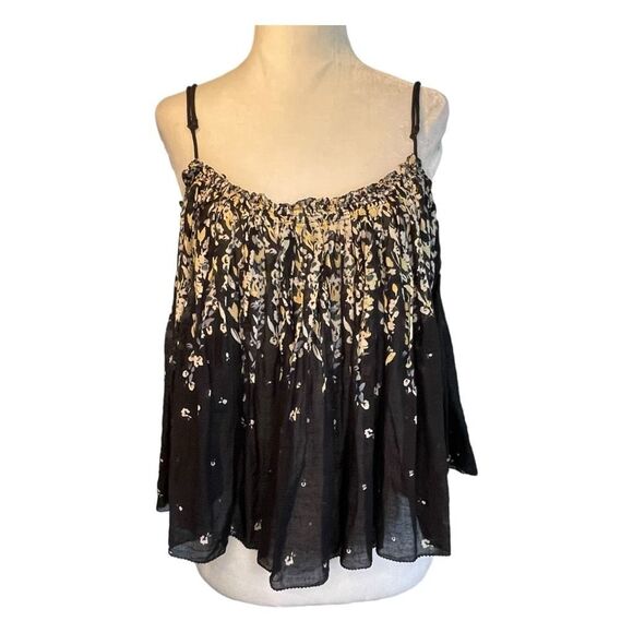 Free People Intimately Instant Crush Camisole Top Black Floral Print Cropped S - Picture 2 of 6